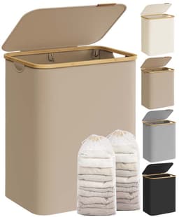 Wasmand – Oxford-stof – Camelbruin – 2 vakken met deksel en uitneembare mesh-voering — thumbnail 1
