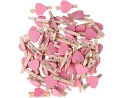 50 Roze Mini Houten Hartvormige Clips voor Foto's, Kaarten en Knutselprojecten