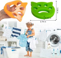 Oneay Huisdierhaarverwijderaar voor de was, 4 stuks, wasmiddel, pluizenverwijderaar voor de wasmachine, herbruikbaar - Huisdierhaarverwijderaar voor de was, beddengoed en kleding (Groen/Oranje) — thumbnail 3