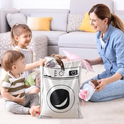 Waszak - Met Wasmachine Print - 60 x 80 cm - Grote waszak - Wasgoed Opbergtas met Trekkoord - Badkamer Was Zak - Laundry Bag - Reiswaszak - Waszakken voor wasgoed - Opbergtas - Waszakken - Wit/Zwart — thumbnail 4