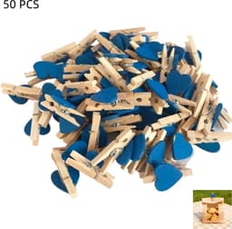 50 stuks - Blauwe mini-wasknijpers - kleine wasknijpers - 3 cm fotoknijpers met hart - met hartdesign - voor kinderen, kaarthouders en decoratie - diepblauw - 3×1.7cm — thumbnail 1