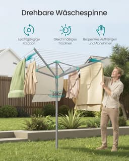 SONGMICS wasspin, wasrek, draaistang, opvouwbaar, buiten, tuin, met wasklemmen, beschermhoes, zilver, 50 m waslijn, voor 5 wasbeurten LLR307EZ01 — thumbnail 4
