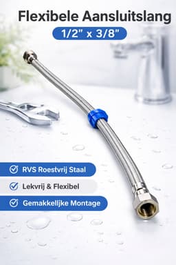 Profielenloods - Aansluitslang flexibel 3/8" Binnendraad x 1/2" Binnendraad Rvs (zilver) 300 mm (30cm) — thumbnail 3
