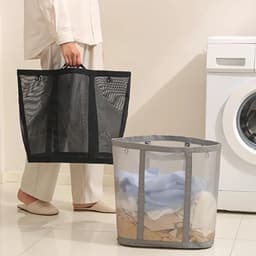 Opvouwbare wasmand, grote opbergmand van gaas voor vuile was in de badkamer, kinderspeelgoed (zwart) — thumbnail 3