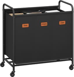 ELYSIVM Wasmand - Wasmand met 3 vakken - Wasmand met wieltjes - incl. 5 labels - Afneembare waszak - 170 L - tot 15 kg - 69x40x91cm - Zwart — thumbnail 1