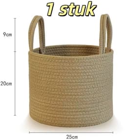 1 stuk - Jute wasmand - Natuurlijk touwgeweven - Opbergmand - Met handvat - Geschikt voor thuis, woonkamer, wasruimte, dekens, kleding - 25*20 cm - Khaki — thumbnail 1