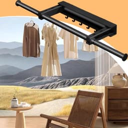Droogrek Kleding - Waslijn Intrekbaar - Ruimte Besparen - Boren Vrij Monteren - 58-105cm - Zwart — thumbnail 3