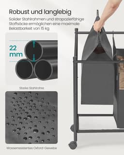 Wasmand – Met wielen – 3x45L – Leigrijs — thumbnail 5
