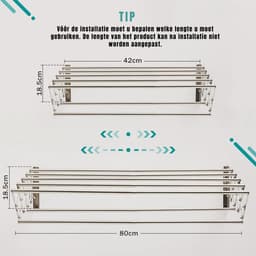 MIRA® Wanddroogrek –Wasrek Goed voor 5.6 Meter Wasgoed – Uitschuifbaar Droogrek - Zilver- ‎59cm x 80cm x 19 cm — thumbnail 3