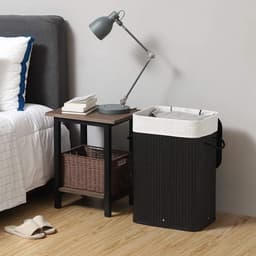 Parya Home - Bamboe Wasmand met Deksel, Katoenen Zak en Handvaten - 72L - Zwart — thumbnail 1