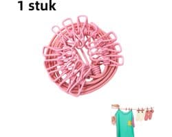1 stuk - elastische wasknijper waslijn - reis draagbare waslijn met 12 clips - kledinghaak waslijn - roze — afbeelding 1