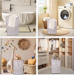 1 grote wasmand - waterdicht - opvouwbare hoge wasmand - met verlengde handgreep - voor kleding - slaapzaalspeelgoed en thuis-Grijs geblokt-40*30*60cm — thumbnail 3