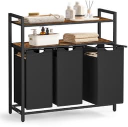 Wasmand 3 Vakken - Badkamerkast - 2 Planken - Opberger - 120L - Afneembare Waszakken - 92,5×33×92 CM - Kantelbeveiliging - Wasmand — thumbnail 1