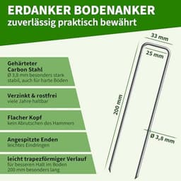 50 Grondankers 200 x 25 x Ø 3,8 mm - Verzinkt en Gehard Koolstofstaal voor Tuin en Camping — thumbnail 1