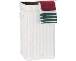 2x wasmand bamboe - wasbox opvouwbaar - 70L - vierkant - 63x36x36 cm - wit