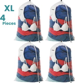 NORDIX Waszak Groot XL - 60x90CM - Waszakken - 4 Stuks - Laundry Bag - Wasnet - Waszakje - Treksysteem - Trekbandsluiting - Polyester - Schoenenzak - WHITE — thumbnail 1