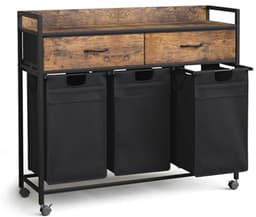 Wasmand met 3 vakken en 2 laden, waswas sorter met uittrekbare waszakken, 106 x 33 x 91,5 cm — thumbnail 1