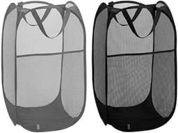 2-Delige opvouwbare wasmand - Opbergmand van gaas - Waszak - Opvouwbare wasmand - Opvouwbare wasmand met verstevigde handgrepen - Geschikt voor zakenreizen - reizen en kamperen (zwart, grijs) — thumbnail 1