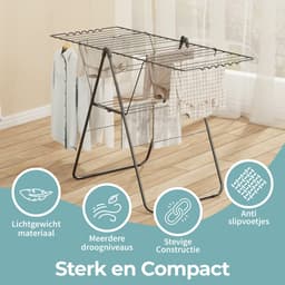 STAUS&BACH Droogrek 20m - UV Bestendig - Stevig - Inklapbaar Wasrek - Staand - Staal - Mat zwart - Aeriq Compact — thumbnail 3