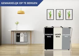 SNJY® Wasmand 3 Vakken - Wassorteerder - Wasbox Kledingmand - 40L x 72B x 55H centimeter - 180 L - Zwart/Wit/Grijs — thumbnail 5