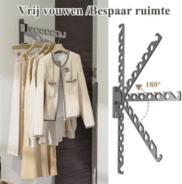 Ynkkvre - Wandkledingrek - Aluminium Kleerhanger met Kledinghaak - Opvouwbaar Wandrek - Voor Slaapkamer, Badkamer, Balkon - Zwart — thumbnail 5