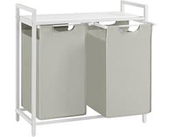 Wasmand 2 vakken – uitschuifbare wassorteerder met plank - 73 x 33 x 72 cm – metaal - wit