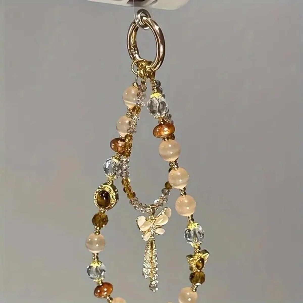Telefoon - Sieraad - Hanger - Gsm - Ketting - Pols - Kralen - Vlindertje - Goud kleurig — afbeelding 1