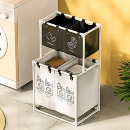 Wassorteerder 4 Vakken - Wasmand - 150L - Wit met Zwart — thumbnail 4