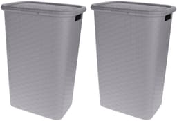 Storage Solutions Wasmand - 2x stuks - rotan - met deksel - grijs - 60 liter - 33 x 44 x 60 cm - gevlochten kunststof — thumbnail 1