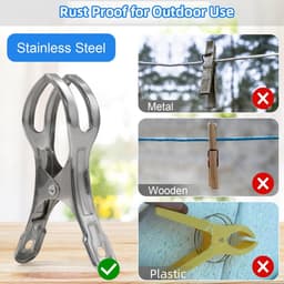 Grote Wasknijpers - Knijpers - 5 Stuks - Handdoekklemmen - Staal - Strandhanddoekclips - Voor Zwembad Stoelen Wasserij - Voor Strand Stoelen of Zwembad Lounges om uw Handdoeken, kleding, deken — thumbnail 4