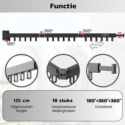 ENISTO® Wanddroogrek - Inklapbaar Wasrek - Droogrek Hangend - Zwart - Met of Zonder Boren - Uittrekbaar - Ruimtebesparend — thumbnail 2