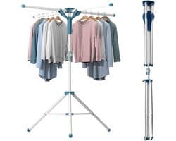 Droogrek met beugel, Y-type, blauw, Par 4 wasrek, kledingrek, kleerstandaard, hanger, kunststof en aluminiumlegeringen, inklapbaar, ruimtebesparend, voor binnen en buiten