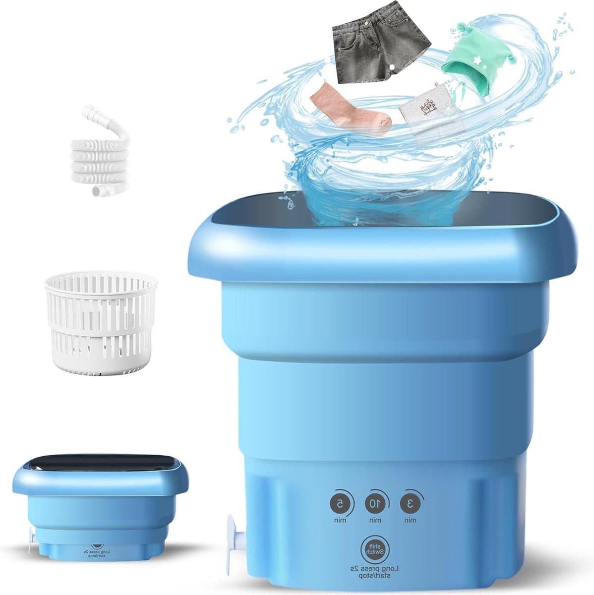Elution Campingwasmachine - 45 liter mini reiswasmachine - antibacterieel - blauw licht - opvouwbare wasmachine - ondergoed sokken - babykleding - blauw — afbeelding 1