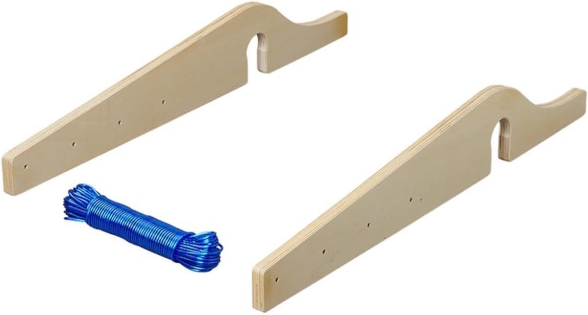 ProPlus Caravan Drooglijnhouder - Waslijnhouder - Waslijn - Ruimtebesparend - Kleren Drogen - Voor Verticale Manoeuvreergrepen - Inclusief waslijn 20 m - Hout - 3-delig — afbeelding 1