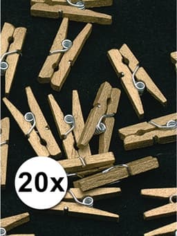 Mini knijpertjes - 20x - goud - 2 cm - hout - knijpers - miniknijpers voor kaarten - kaarten ophangen — thumbnail 3