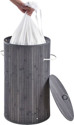 Bamboe Wasmand Curly - 55 Liter - Grijs - Incl. Waszak & Deksel — thumbnail 5