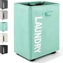 Wasmand met Wieltjes 65L Opvouwbare mobiele wasmand met 4 wielen Opvouwbare Wasverzamelaar Oxford Vuile Kleren Opbergmand Inklapbare Wasmand, Geschikt voor Kleding, Dekens (Lichtblauw) — thumbnail 1