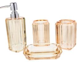 1set Badkameraccessoires Transparante Zeeppomp Tandborstelhouder Zeepschotel Mondspoelbekertje Compact Duurzaam Voor Thuis of Hotelgebruik