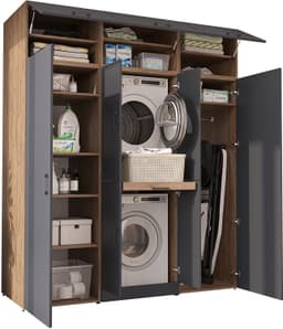 Roomart DORA-I Wasmachine Ombouwkast 190x230 cm - voor 2 Apparaten, 2 Hoge Kasten - Antraciet eiken — thumbnail 1