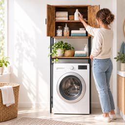 Wasmachine rek - 170x64x27 cm - met kast - bruin-zwart — thumbnail 4