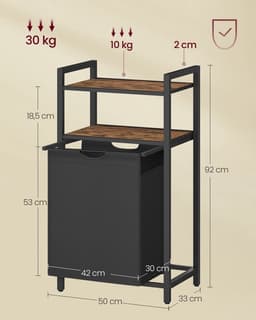 Klarven® Wasmand Vintage Bruin-zwart - Deksel Wasmand - Wasmanden - Wasmand Zwart - Laundry Basket - Met Legplanken en Waszak - 65 Liter — thumbnail 2
