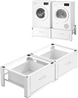 Wasmachineonderstel, 290 mm Hoog, Verhoger met Lade, Draagvermogen 150 kg, Antislipvoetjes, Stalen Onderstel voor Wasdroger, Sokkel, Universeel Compatibel, Wit, 2-Pack — thumbnail 1