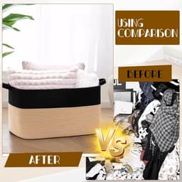 Gevlochten, 50 l, opbergmand met handgrepen, wasverzamelaar, handgemaakt, mand opslag voor dekens, speelgoed, knuffeldieren, kleding, 46 x 36 x 30 cm, zwart + kaki — thumbnail 4