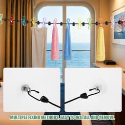 Reis Waslijn Set met Clips, Bevat 1 Uitschuifbare Waslijn 1 Opbergtas 2 Doorzichtige Haken & 2 Magnetische Ringen voor Cruiseschip Hut Camper Camping Hotel & Slaapzaal Essentiële — thumbnail 2
