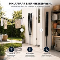 PolkaHome Droogmolen 45 m - Droogrek voor Buiten met 4 Armen, Aluminium, Metalen Grondanker, Zwart — thumbnail 3