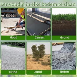 Set van 10 Gegalvaniseerde Stalen Tentpinnen van 30 cm - Grondankers voor Tent, Camping, Trampoline en Luifels met een Diameter van 5 mm en Hamer — thumbnail 5