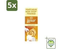 5 x Lenor – Geurbooster – Amber & Orchidee – 12 Wasbeurten – 155 g - Grootverpakking - Vaatwasstrips - Geurparels - Wasgeur - Luxegeur - Orchidee - Vanille