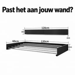 Lacardia Wanddroogrek Inklapbaar 120 cm - Wasrek Hangend - Zwart - Wandgemonteerd Droogrek met 7,2 Meter Drooglengte — thumbnail 2