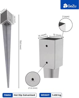 SnelShoppen - Posthouders met Spikes 71x71x750mm voor Tuin, Privacy Schermen en Hekken, Verzinkt Staal voor Stabiele Bevestiging — thumbnail 4