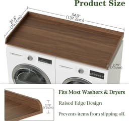 SnelShoppen - Washer-Dry-Worktop - Organisatie en Opbergruimte voor Wasruimte - Houten Werkblad voor Wasmachine en Droger - Walnoot - 137x70x7 cm - Id — thumbnail 5